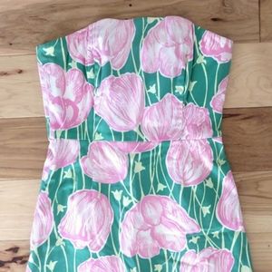 Vintage Lilly Pulitzer first call strapless pink and green tulip floral dress